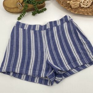 Hollister Cotton Striped Side Zip Shorts High-Rise  Flat Front Boho Blue White S